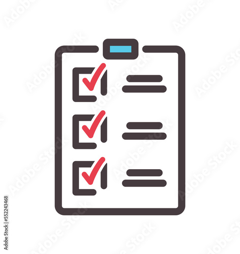 Color to do list with tick icon. Contract and negotiations, inventory and approval. Motivation and leadership. Poster or banner. Minimalist creativity and art. Cartoon flat vector illustration