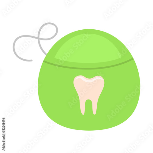 Dental floss. Tool for dental care and oral hygiene. Vector illustration of dentist equipment. Cartoon tooth toothbrush isolated on white