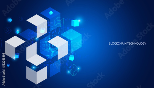 Abstract Square Box Concept Digital Technology Futuristic Modern Cryptocurrency Blockchain Connection Network On blue Background