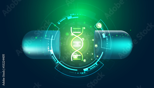 Abstract circle digital dna and pills concept dna or ana cell therapy modern medical treatment on background banner futuristic medical modern
