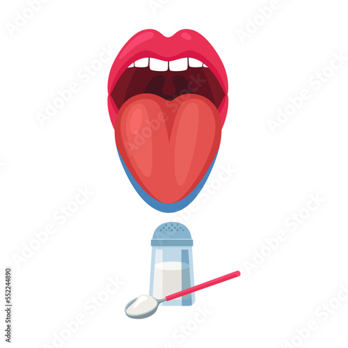Basic lingual area salty cartoon vector illustration. Human mouth and tongue taste receptors isolated on white