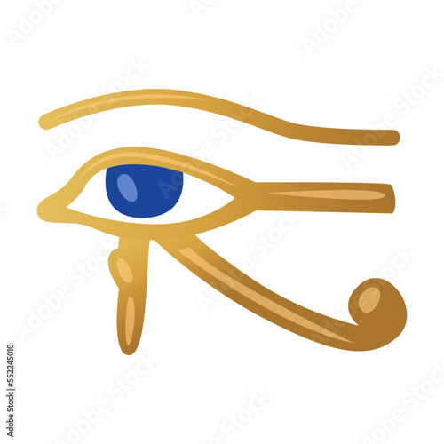 Eye of god Ra. Symbol of ancient Egyptian culture cartoon illustration. Vector sphinxes, pharaoh, gold elements isolated on white