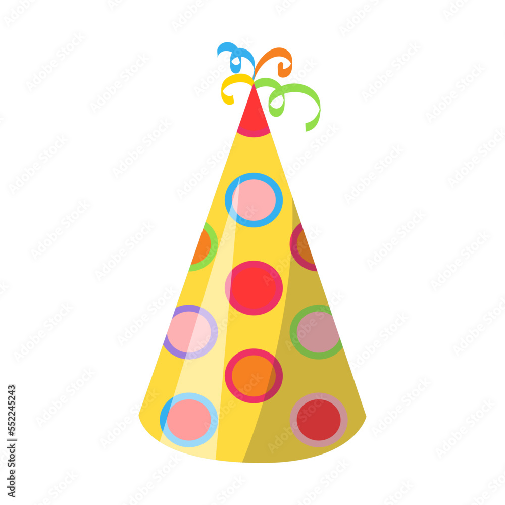Cap for birthday, carnival, anniversary, Christmas for children. Paper party hat vector illustration isolated on white background