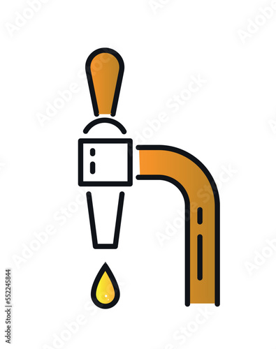 Brewery drink icon. Tap with alcoholic drink, pub or cafe menu. Poster or banner for website. Minimalistic creativity and art. Aesthetics, trend and elegance. Cartoon flat vector illustration