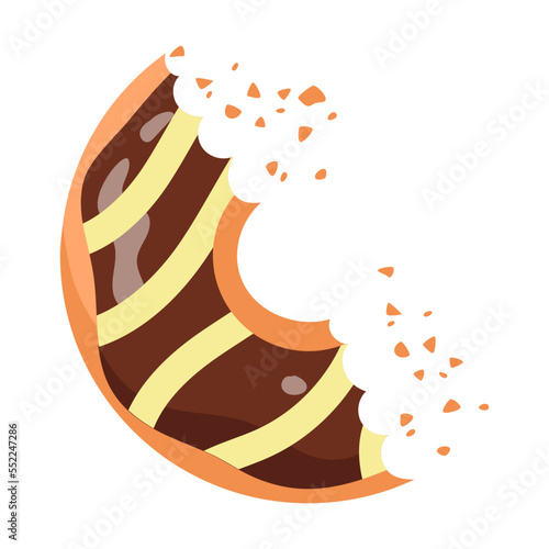 Cute half donuts with icing flat vector illustration. Top view of strawberry and chocolate doughnut on white background