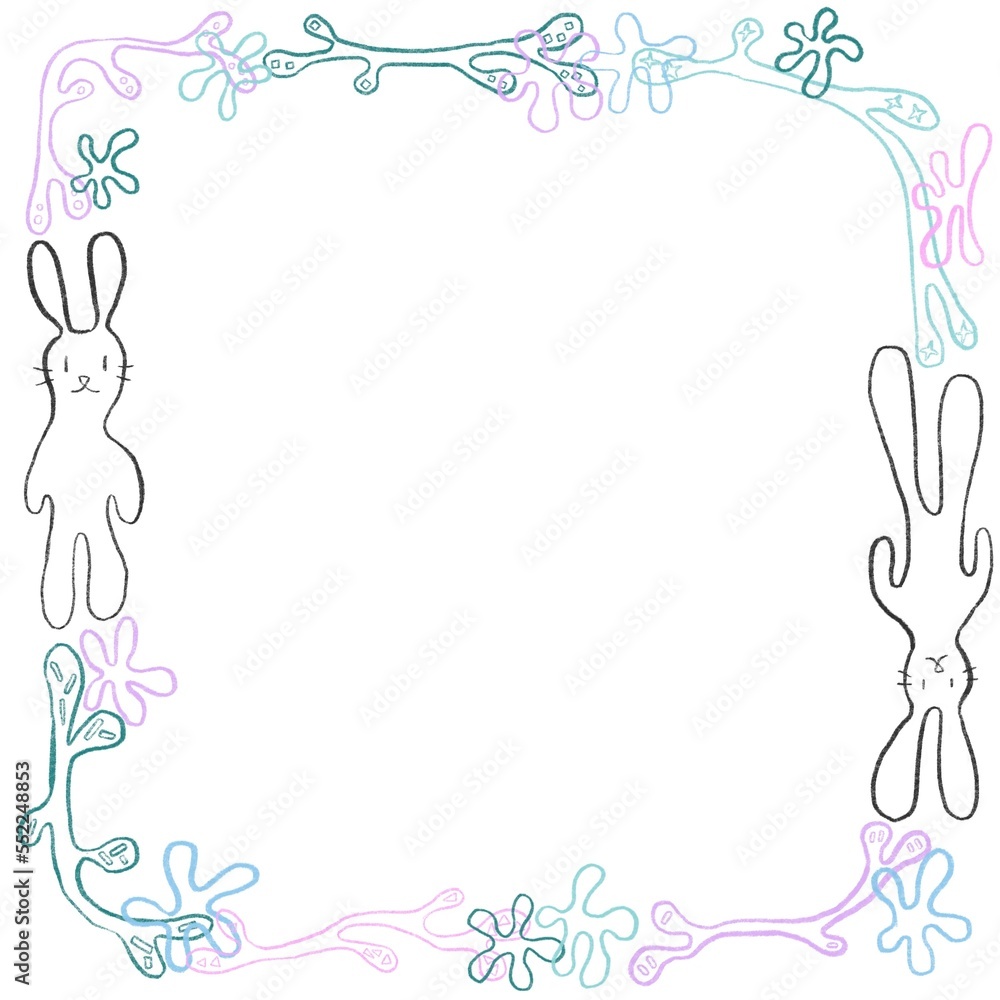 frame with flowers and rabbits frame with flowers and rabbits