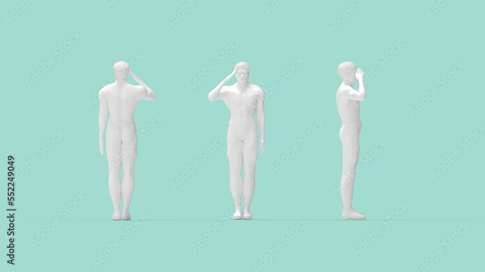 3D rendering of man saluting professional soldier salute military occupation model isolated in studio background. Computer model. 3D rendering of man saluting professional soldier salute military occupation model isolated in studio background. Computer model.