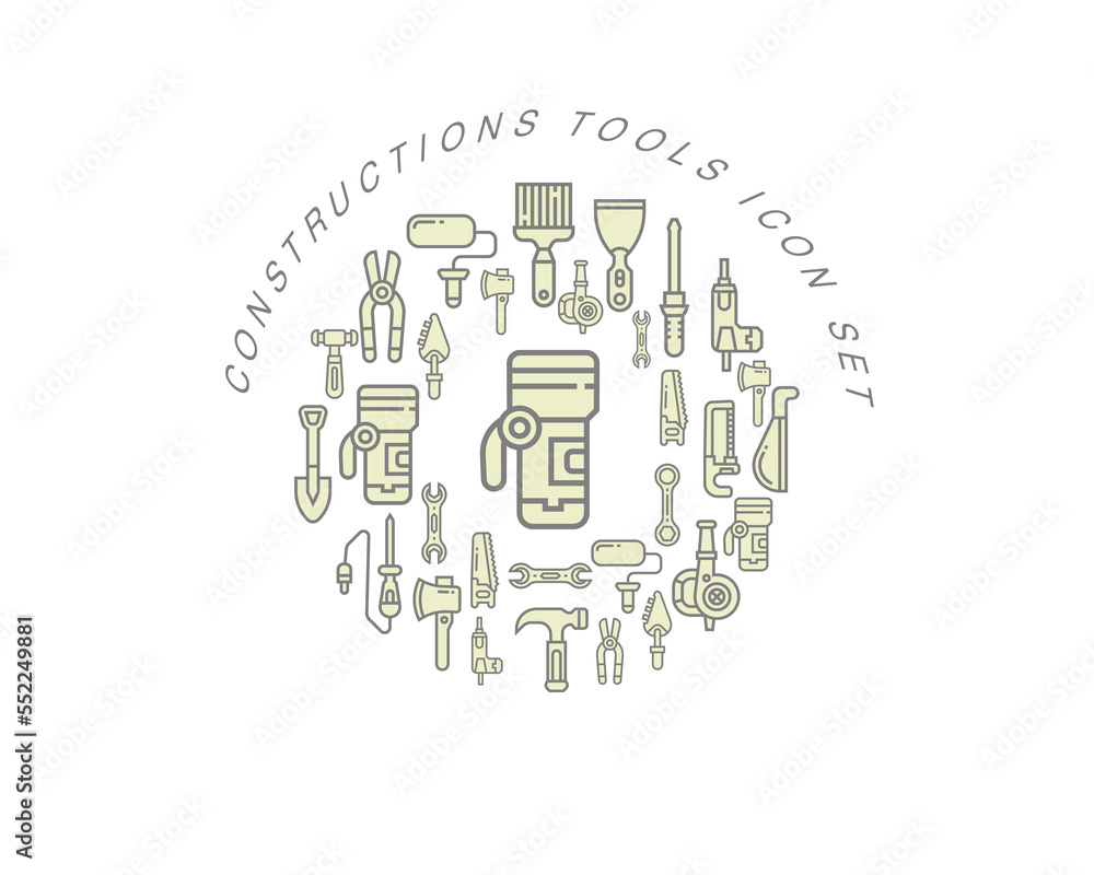Fototapeta premium Vector construction flat icon set design