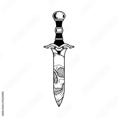 vector illustration of a dagger with a skull