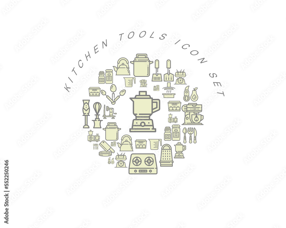 Vector flat kitchen icon set design Vector flat kitchen icon set design