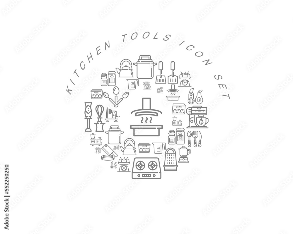 Vector flat kitchen icon set design Vector flat kitchen icon set design