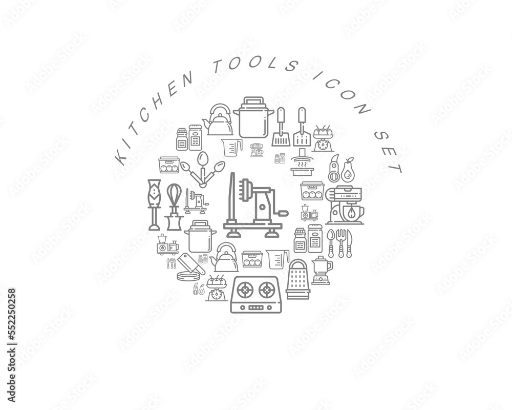 Vector flat kitchen icon set design Vector flat kitchen icon set design
