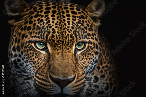 Close up on a jaguar eyes on black