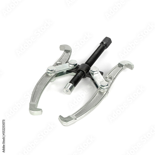 new metal two Jaws puller tool for remove steering rods or gears and ball bearings isolated over white background photo