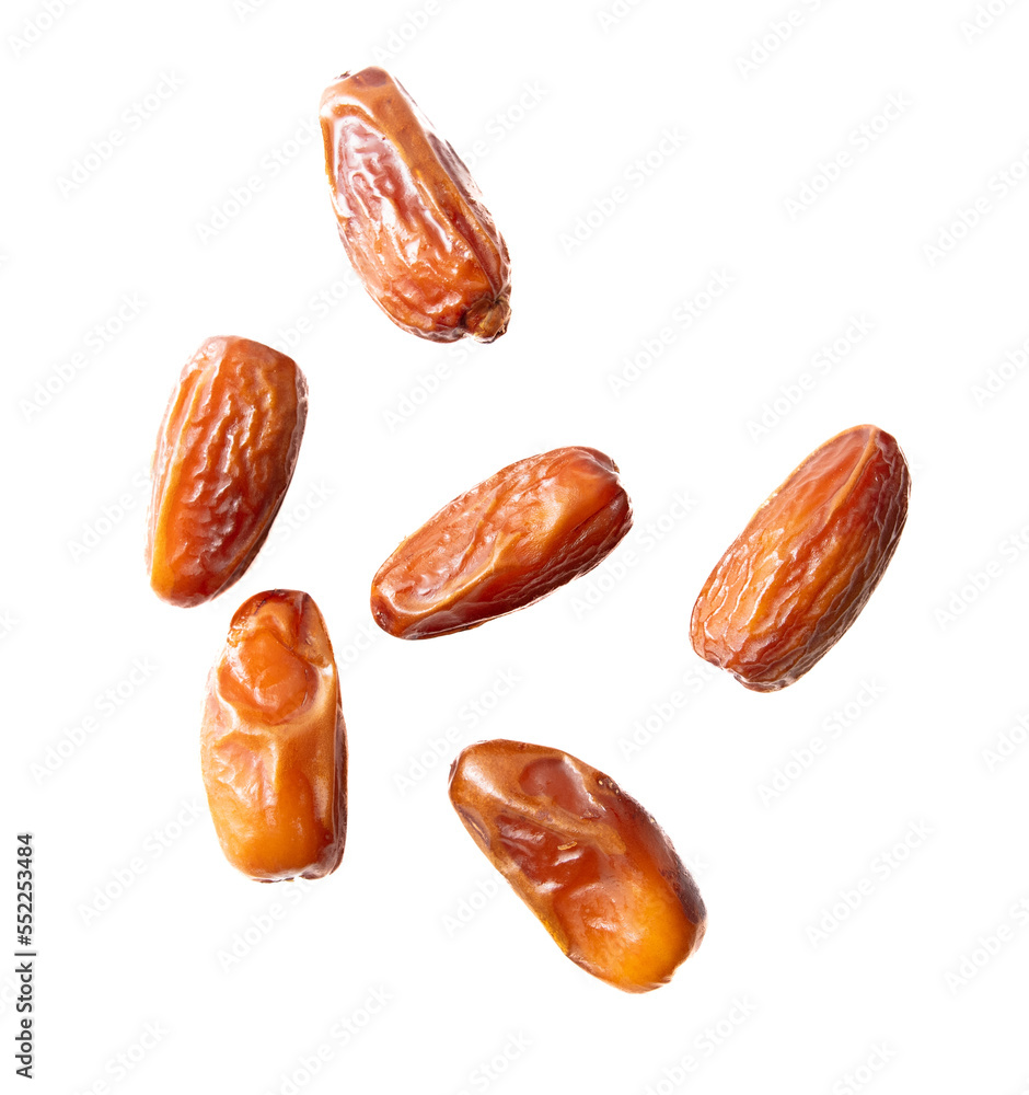 Dried dates isolated on white background.