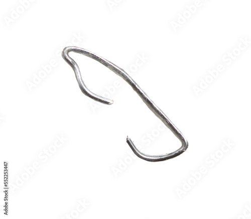 Metal paper clip isolated on white background.