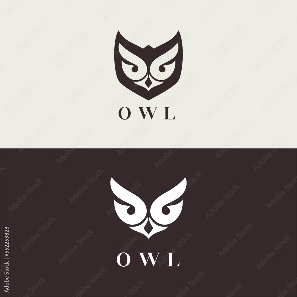Fototapeta premium Owl modern logo vector template. Monochrome owl emblem.