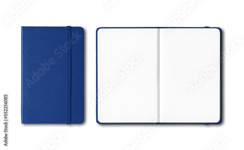 Marine blue closed and open notebooks isolated on transparent background
