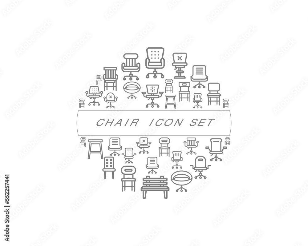 Vector chair flat icon set design