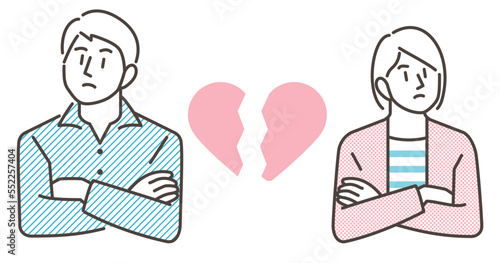 Vector illustration of a man and woman in a cold relationship after a fight.