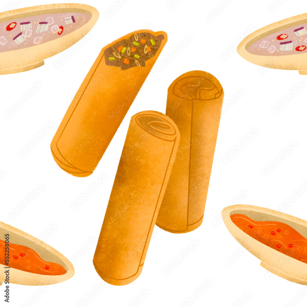 Filipino lumpia (fried spring roll) wtih sweet and sour sauce and