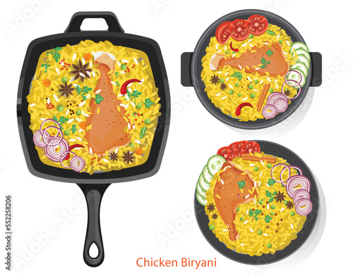 Chicken Biryani , Traditional indian cuisine, vector illustration