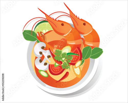 Tom Yum Kung Thai spicy soup,  thai food, vector