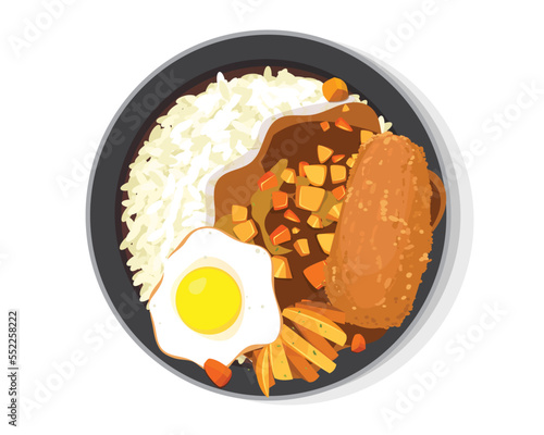 Japanese curry, Japanese food curry with rice Vector illustration