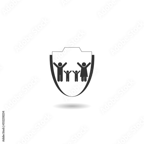 Safeguard family care protection shield icon with shadow