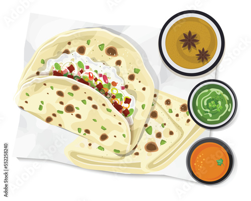 Indian food kulcha, Kulcha Indian Bread, Vector Illustration
