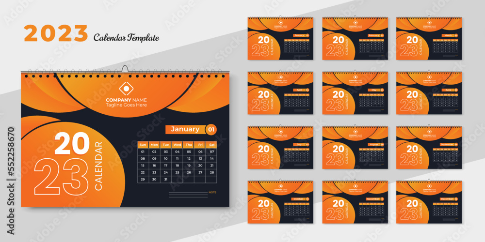 Set of 2023 Calendar Planner Template with Place for Photo and Company