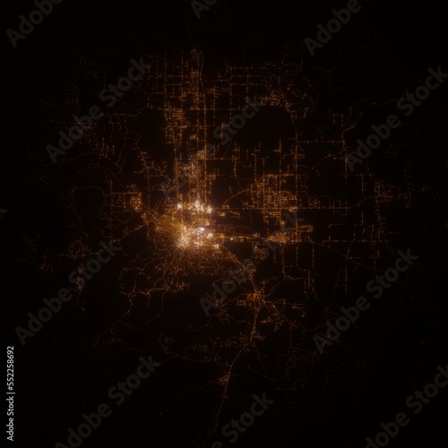 Helena (Montana, USA) street lights map. Satellite view on modern city at night. Imitation of aerial view on roads network. 3d render