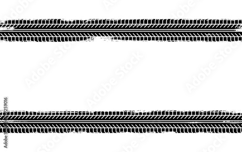 Auto tire tread grunge background. Car and motorcycle tire pattern, wheel tyre tread track. Black tyre print. Vector illustration isolated on white background.