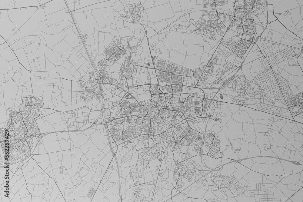 Naklejka premium Map of the streets of Breda (Netherlands) made with black lines on grey paper. Top view. 3d render, illustration