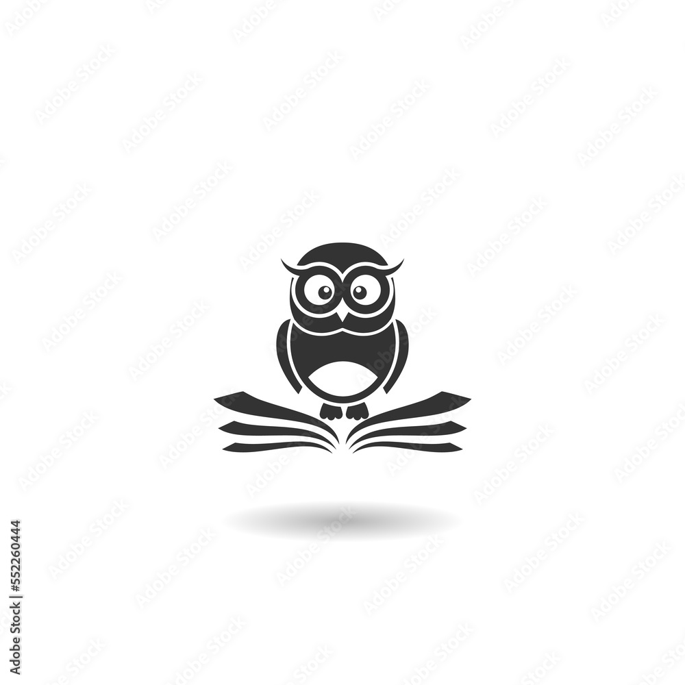 Fototapeta premium Owl and open book logo with shadow