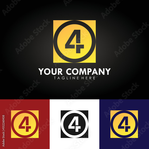 Abstract corporate branding logo design, template design with number 4 icon