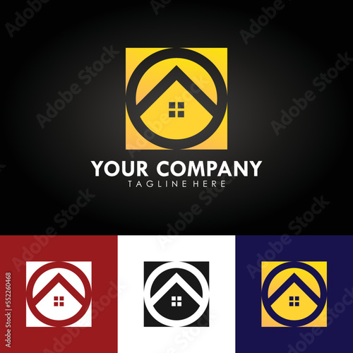 abstract real estate company branding logo design, triangle, circle and windows design