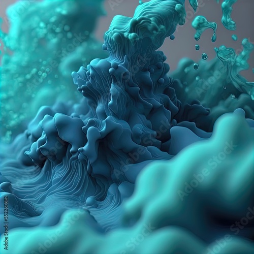 Colorful chemical splash underwater. Abstract swirling liquid.