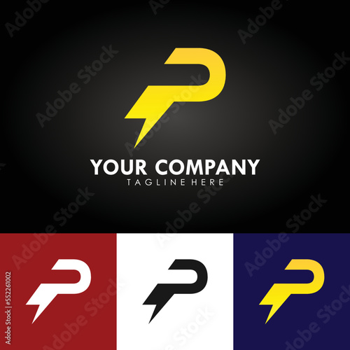 abstract electrical company branding logo design, template design with initial p icon