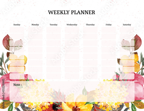 Colorful Rustic Watercolor Floral Weekly Planner
