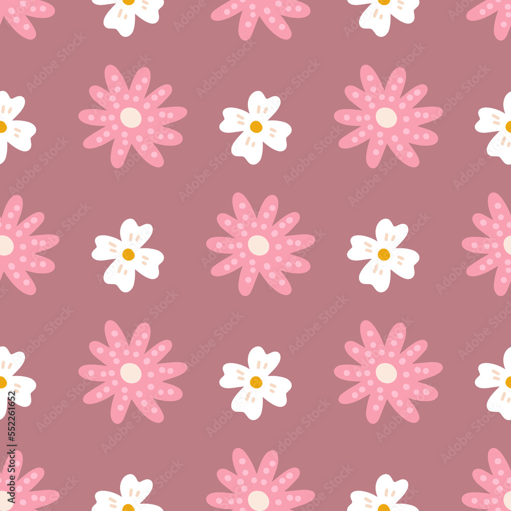 Floral Vector Seamless Pattern in Flat Style for Fabric, Wrapping Paper, Postcards, wallpaper