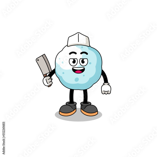 Mascot of snowball as a butcher