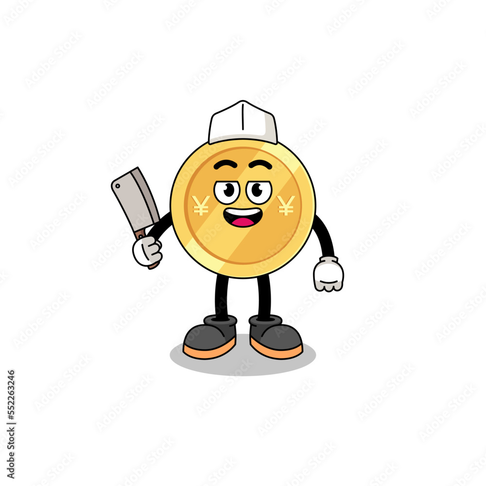 Mascot of japanese yen as a butcher Mascot of japanese yen as a butcher