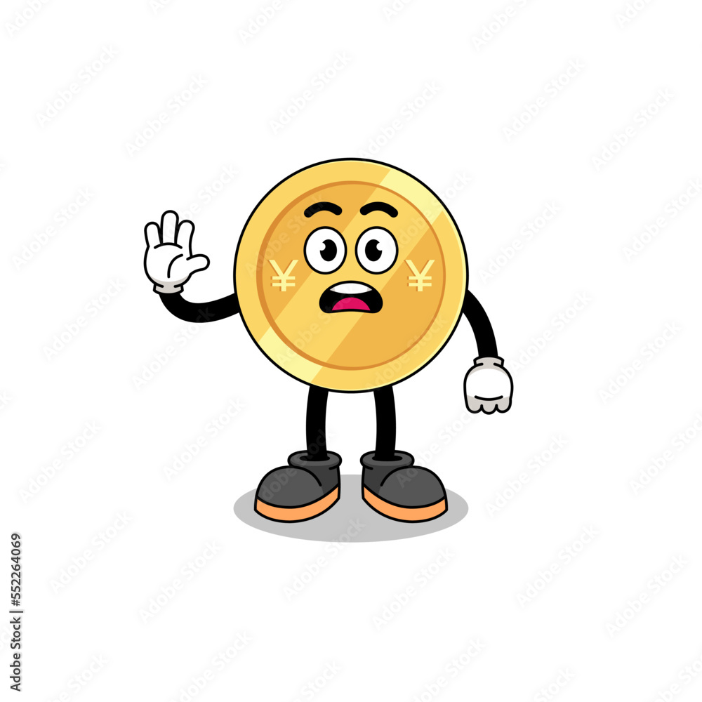 Fototapeta premium japanese yen cartoon illustration doing stop hand