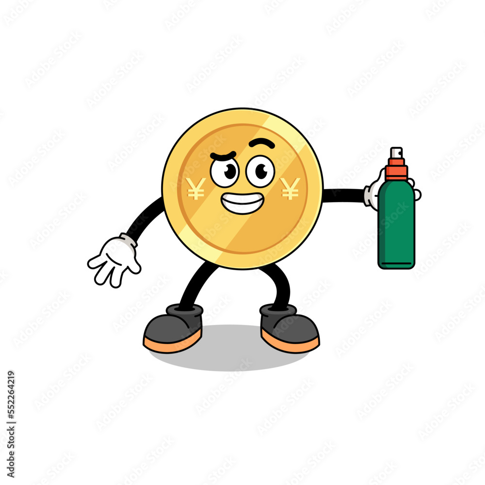 japanese yen illustration cartoon holding mosquito repellent japanese yen illustration cartoon holding mosquito repellent