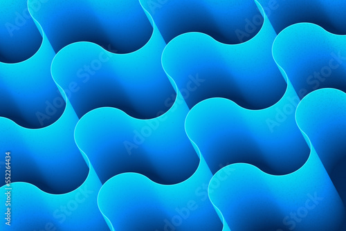 Minimalist blue gradient curved waves decorative backdrop for a creative web project. Trendy abstract blend wavy illustration background design with noisy effect overlay