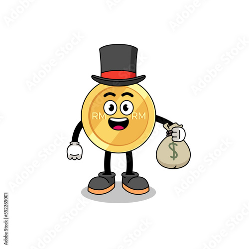 malaysian ringgit mascot illustration rich man holding a money sack