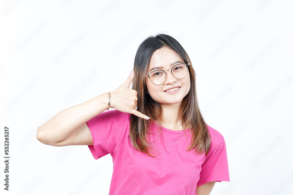 Call Me Back Gesture Of Beautiful Asian Woman Isolated On White Background Call Me Back Gesture Of Beautiful Asian Woman Isolated On White Background