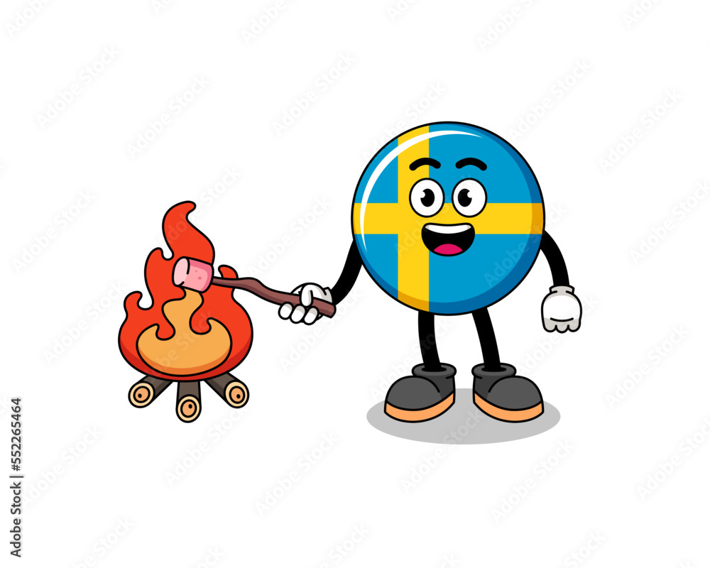 Illustration of sweden flag burning a marshmallow Illustration of sweden flag burning a marshmallow