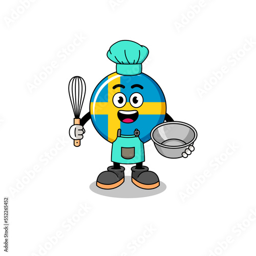 Illustration of sweden flag as a bakery chef